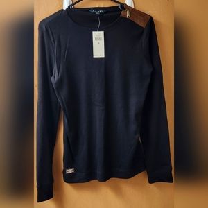 Ralph Lauren Black long sleeve with suede accents size medium
